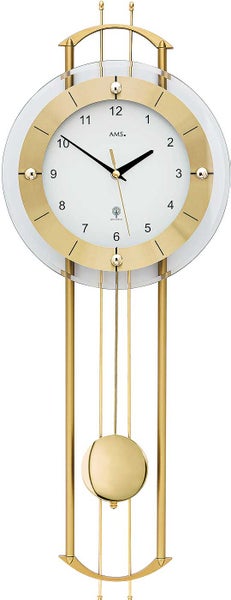 AMS Wanduhr Pendeluhr – 69x23x7 Cm, Silber/dunkelgrau, Mit Pendel, Mineralglas