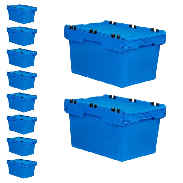 PROREGAL Mega Deal 10x Conical Mehrweg-Stapelbehälter mit Krokodildeckel Blau HxBxT 34,9 x 41 x 61cm 58 Liter Lagerbox  Eurobox  Transportbox
