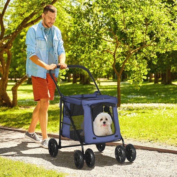 PawHut Hundewagen, 102L x 62B x 105H cm, Oxford-Gewebe, Stahl, Blau
