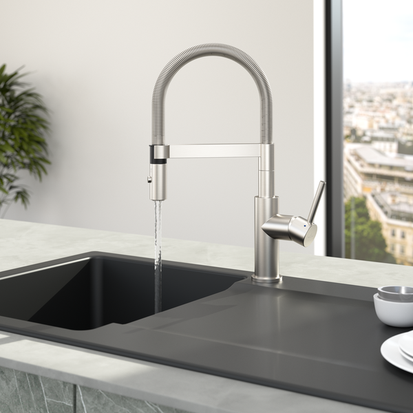 Villeroy & Boch Küchenarmatur Steel Expert Compact, Hochdruck-Armatur, Umschaltfunktion, wassersparend, Edelstahl massiv