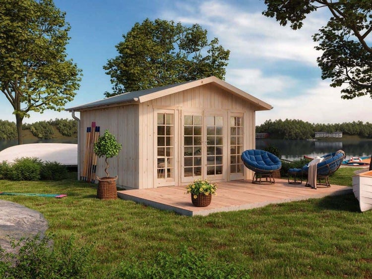 Alpholz Schwedenhaus Julia Gartenhaus aus Holz, Holzhaus mit 70 mm Wandstärke Blockbohlenhaus, Naturbelassen