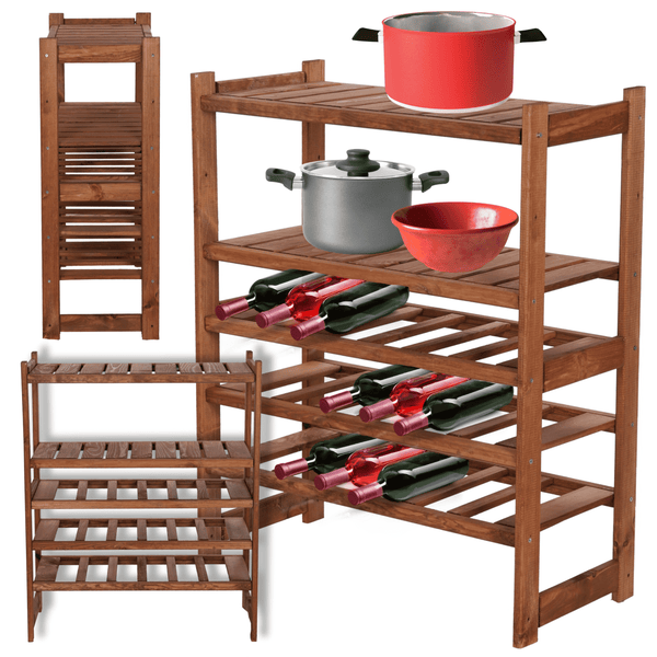 PROREGAL Weinregal SPREEWALD HxBxT 86x70x33cm 18 Flaschen auf 3 Ebenen + 2 Ablagen Massives Kiefernholz Braun geölt