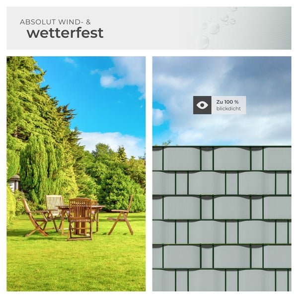 Wind und wetterfeste Sichtschutzelemente im Garten mit Sitzgruppe