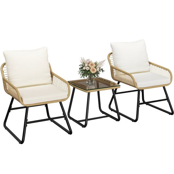 Gartenset mit zwei Sesseln und einem Tisch mit Glasplatte