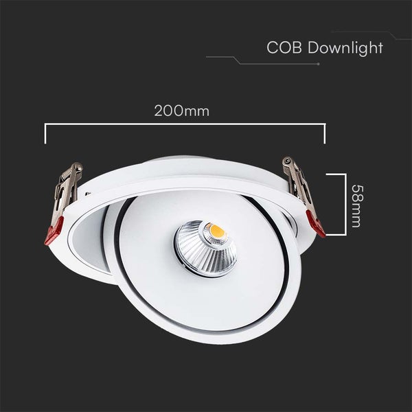 COB Downlight mit Abmessungen 200 mm und 58 mm.