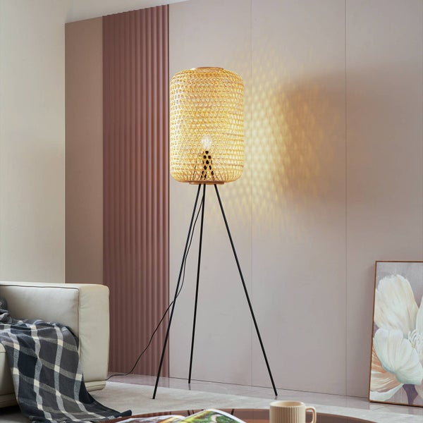 Lucande Stehlampe Jorick (Landhaus, Vintage Rustikal) aus Metall (1 flammig E27) - Holz Stehleuchte Floor Lamp Standleuchte Wohnzimmerlampe Tripod Wohnzimmerleuchte