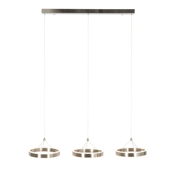 Dreiflammige Hängeleuchte mit ringförmigen Lampenschirmen