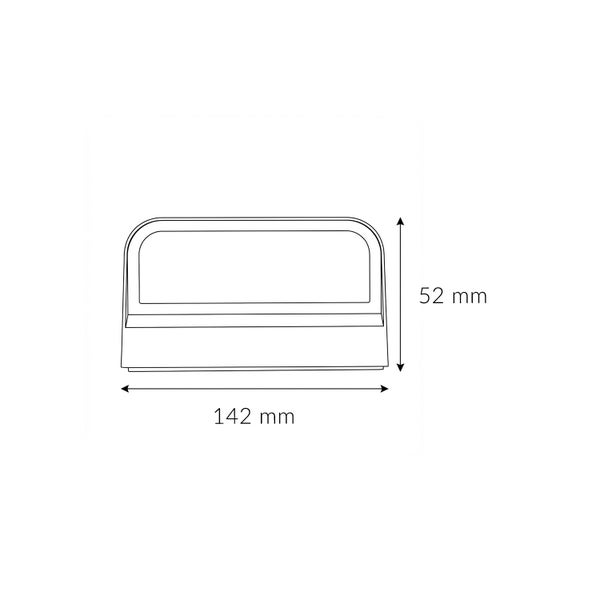 Technische Zeichnung einer Leuchte mit den Maßen 142 mm Breite und 52 mm Höhe.