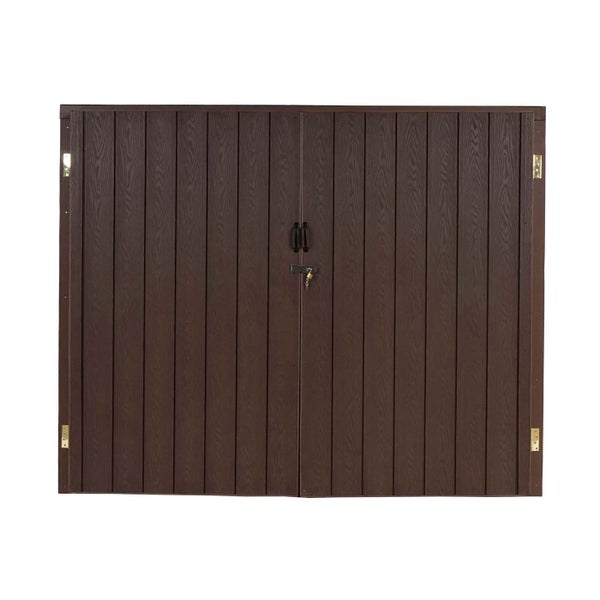 Braune Gartentür mit Schloss