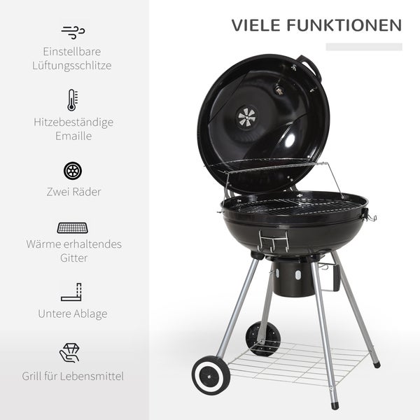 Outsunny Holzkohlegrill, Grillwagen, 110L x 50B x 100H cm, Metall, Schwarz