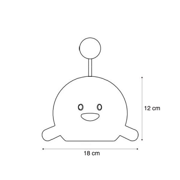 Technische Zeichnung einer Nachtleuchte mit einer Höhe von 12 cm und einer Breite von 18 cm.