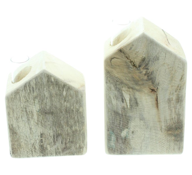 FRANK FLECHTWAREN | Vase Häuschen, 2er Set, PAPPEL, GLAS, 8,5 x 5,5 x 11 cm, 8,5 x 5,5 x 15 cm