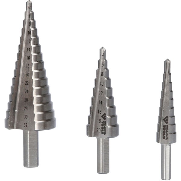 Set aus drei Stufenbohrern der Marke Brillant Tools