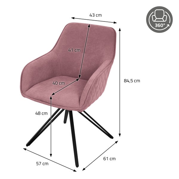 ML-Design Esszimmerstuhl drehbar aus Textil Webstoff, Altrosa, Wohnzimmerstuhl mit Armlehne & Rückenlehne, 360° Drehstuhl, Polsterstuhl mit Metallbeine, Ergonomische Sessel, Küchenstuhl Loungesessel