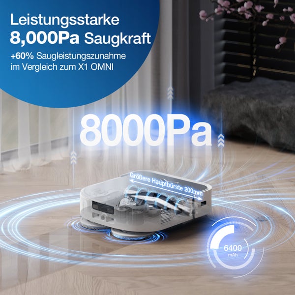 Nass-Trocken-Saugroboter ECOVACS DEEBOT X2 OMNI White, 8000PA, smarte Reinigungsstation, Mopp-Hebefunktion, Dual LiDAR