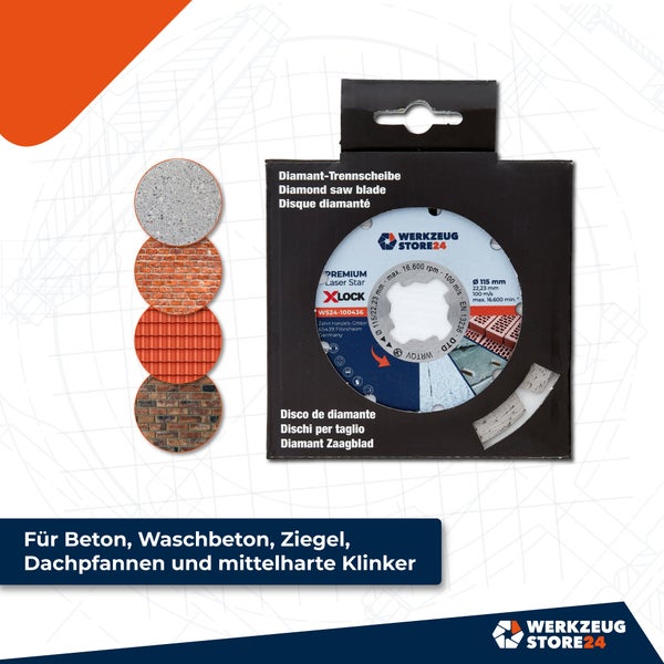 Werkzeug Store24 Diamanttrennscheibe für Beton, Waschbeton, Ziegel, Dachpfannen und mittelharte Klinker