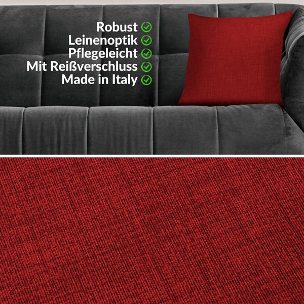 Kissenhülle Rot 60x60cm mit Füllung Leinenoptik