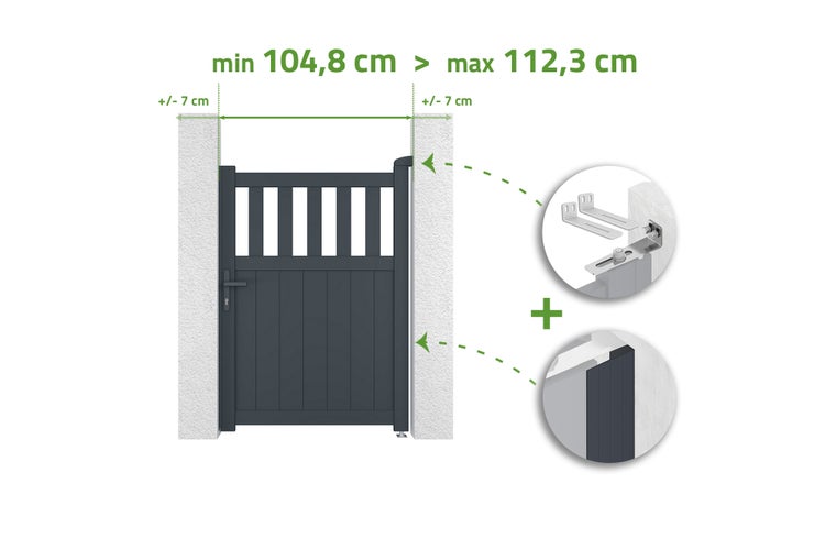 Darstellung der Torbreitenbegrenzung zwischen 104,8 cm und 112,3 cm