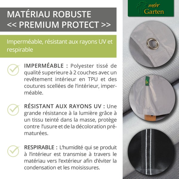 Mehr Garten - Premium PROTECT Stapelstuhl-Abdeckung, 68 (B) x 96 (T) x 110/150 (H) cm I Gartenmöbel-Schutzhülle wasserdicht, UV-beständig & atmungsaktiv aus robustem Gewebe I Taupe (Hellgrau)