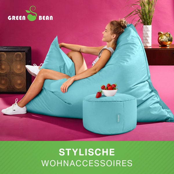 Green Bean 2er Set XXL Sitzsack inkl. Pouf fertig befüllt mit EPS-Perlen - Riesensitzsack 140x180 Lounge Sitz-Kissen Bean-Bag Chair  - Aquamarin