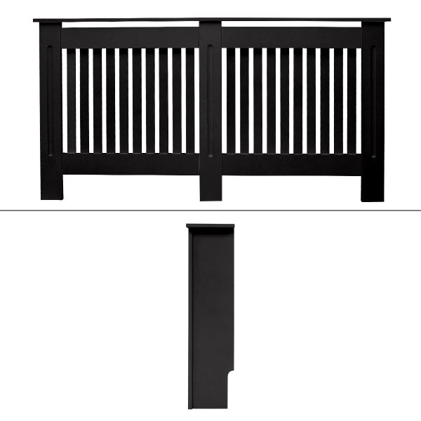 ECD Germany Heizkörperverkleidung Landhausstil 152x19x82 cm Schwarz aus MDF lackiert für Schlafzimmer Wohnzimmer Heizungsverkleidung Heizkörperabdeckung Heizungsabdeckung Heizung Heizkörper Abdeckung