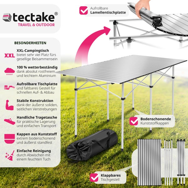 Campingtisch tectake  140 x 70 x 70 cm klappbar grau