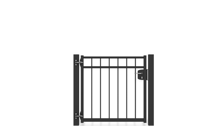 Gartentor ZAUNGURU BASIC-Linie Oldenburg aus Metall, Höhe: 103cm, Breite: 123cm, 1-flügelig inkl. Pfosten, Schloss und Zubehör, Feuerverzinkt und zusätzlich in RAL 7016 Anthrazitgrau pulverbeschichtet
