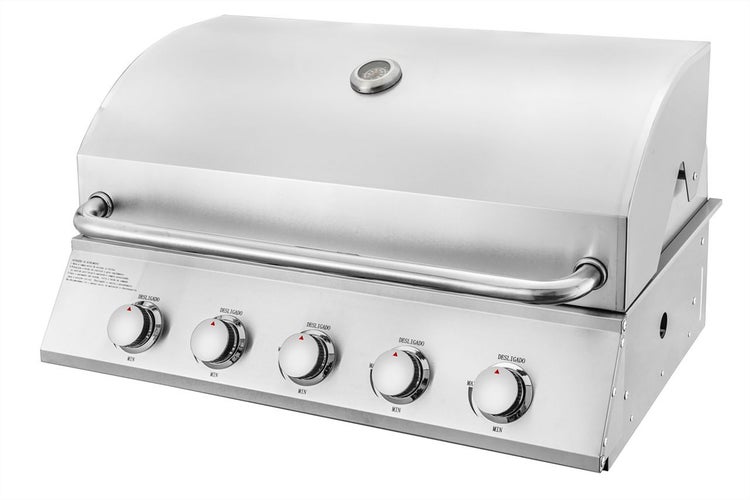 Edelstahl Grill mit Temperaturanzeige und fünf Drehreglern