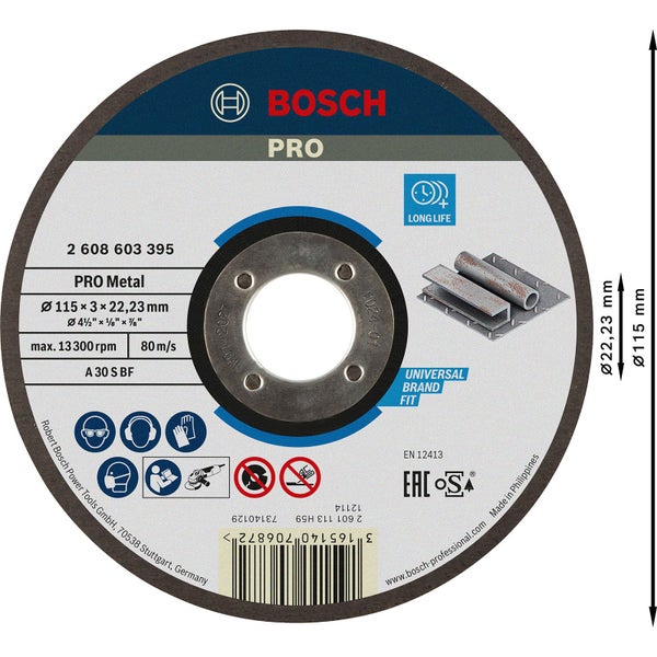 Bosch Pro Trennscheibe Metall, 115 x 3 x 22,23 Millimeter