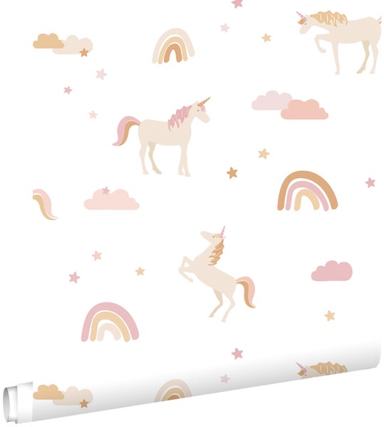 Tapetenrolle mit Einhorn-, Wolken-, Regenbogen- und Sternenmuster