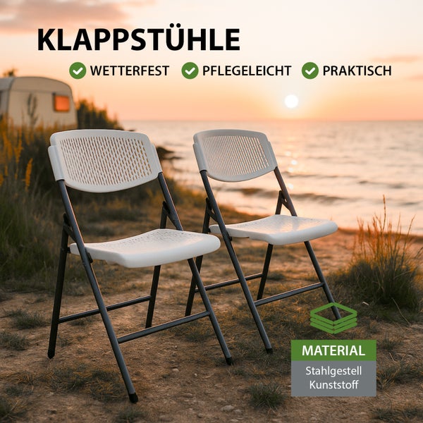 2x Klappstuhl 150 kg ergonomische Sitzform Gartenstuhl wetterfest Campingstuhl Balkonstuhl in weiß