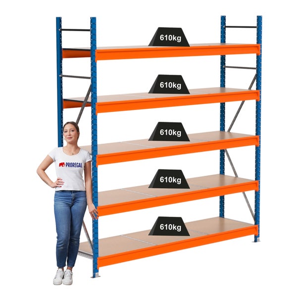 Lagerregal mit fünf Regalböden, belastet mit jeweils 610 Kilogramm