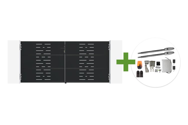 Doppelflügeltor mit modernem Design inklusive elektrischem Drehtorantrieb mit Handsendern und Zubehör zur Montage