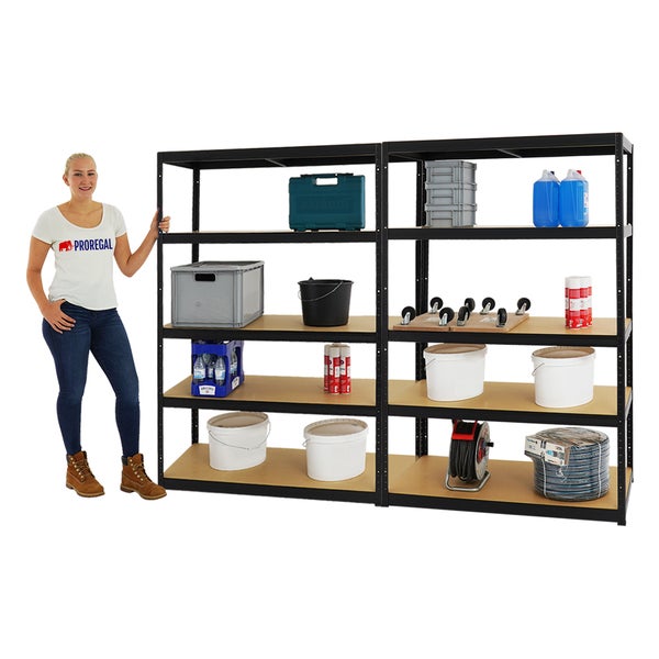 PROREGAL Mega Deal 2x Schwerlastregal Big Elephant M HxBxT 180 x 120 x 60 cm Fachlast 250 kg Schwarz