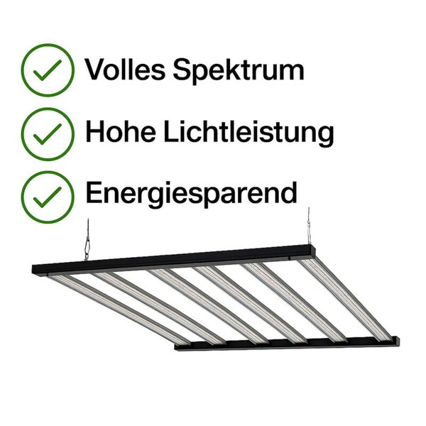 LED-Pflanzenlampe mit vollem Spektrum, hoher Lichtleistung und energiesparender Funktion.