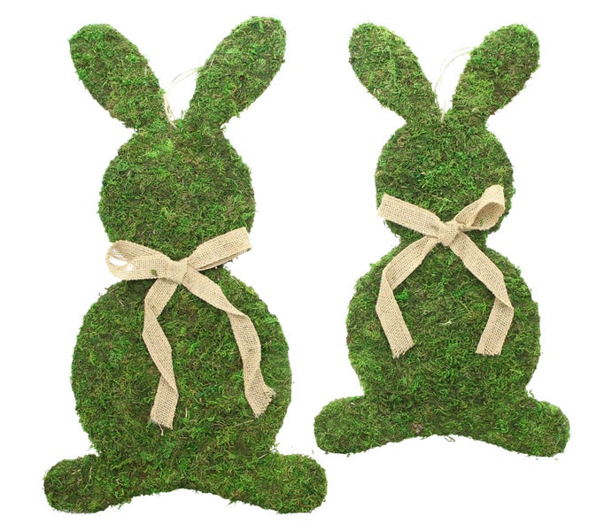 FRANK FLECHTWAREN | Mooshase Schleifchen, 2er Set, MOOS, METALL, JUTE, HANF, 27 x 2,5 x 46 cm, 31 x 2,5 x 52 cm