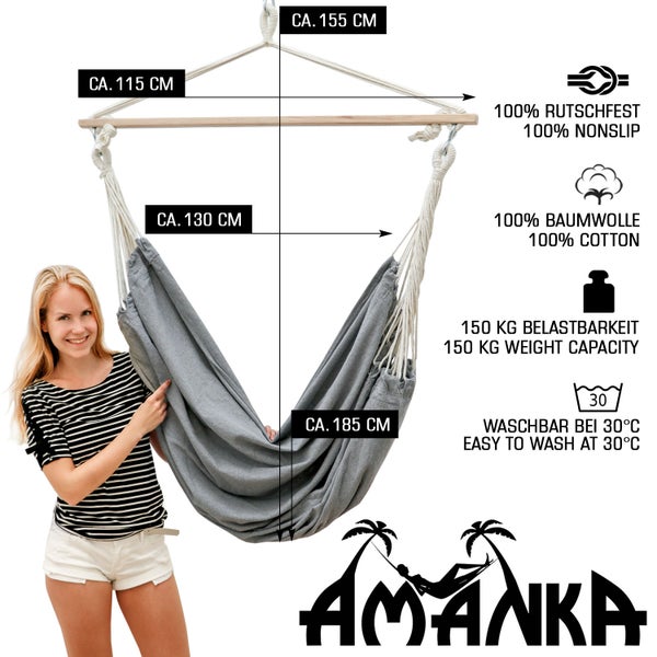 XL Hängesessel Relaxsessel 185x130cm bis 150kg in Grau
