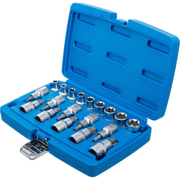 Steckschlüsselsatz mit Torx-Bits in geöffnetem, blauem Aufbewahrungskoffer