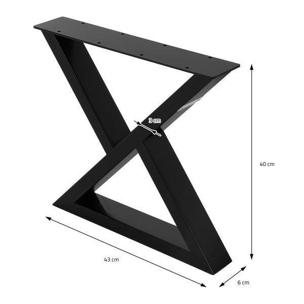 ML-Design 2 Stück Tischbeine 43xH40cm, Tischkufen X-Form, aus Stahl pulverbeschichtet, Schwarz, Industriell, Kufengestell Tischgestell Metall Möbelfüße für DIY-Projekte Bankkufen Bankgestell Bankbeine