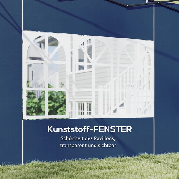 Seitenwand für Pavillons mit drei transparenten Kunststofffenstern in Rundbogenoptik.