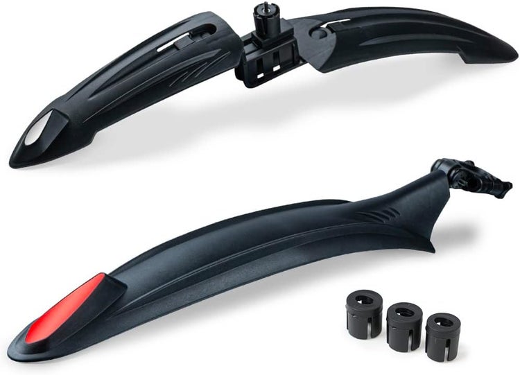 Fahrrad-Schutzblech-Set für Vorder- und Hinterrad aus schwarzem Kunststoff inklusive Montagematerial.