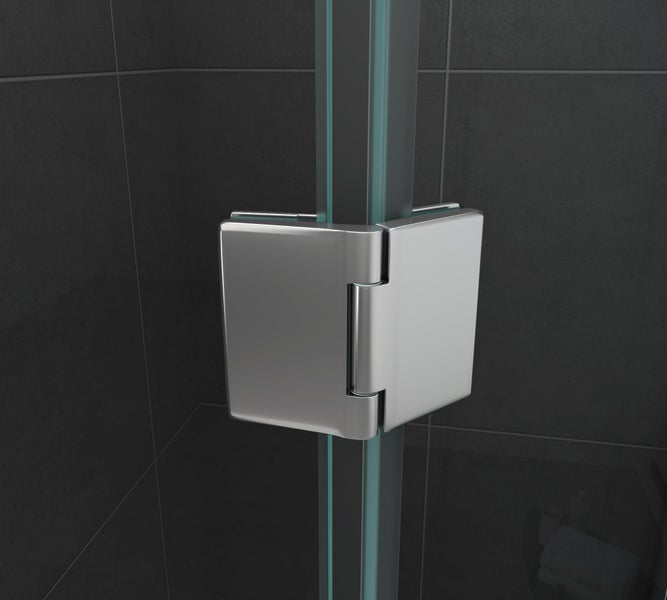 Detailansicht eines Duschkabinen-Scharniers aus Metall