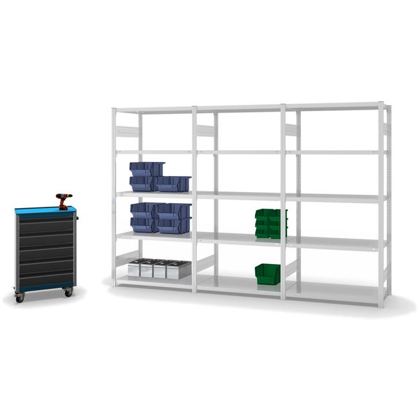 PROREGAL Fachbodenregal Stecksystem T-Profil Medium-Duty Grundregal HxBxT 200 x 100 x 50 cm 5 Ebenen Fachlast 230 kg Beidseitig Nutzbar Lichtgrau