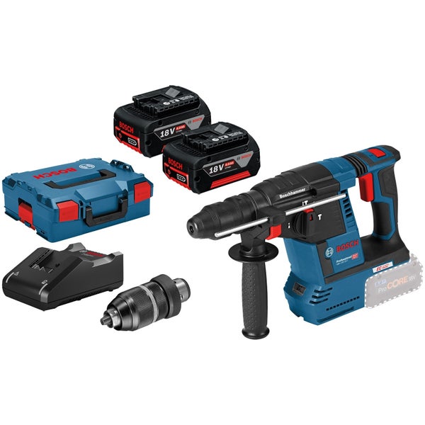 Bosch Akku-Bohrhammer GBH 18V-26 F mit SDS plus 18V / 2x 4,0 Ah Akku + Ladegerät inkl. Zubehör-Set in L-Boxx