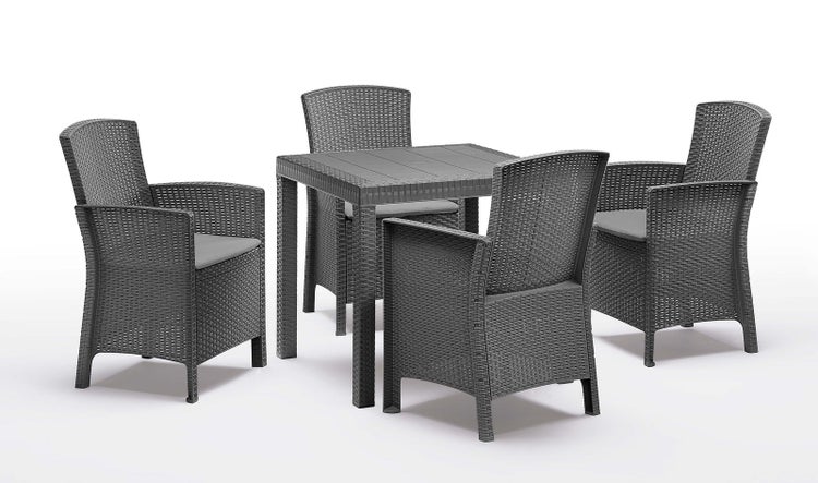 BICA Diningset 5 tlg. Lido, 4 Sessel inkl Sitzkissen und Tisch Dallas, Anthrazit