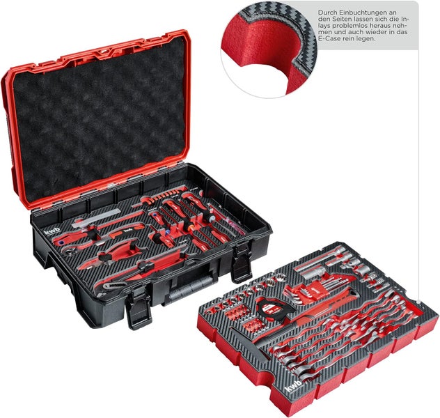 kwb Werkzeugkoffer / Werkzeug-Set, 80-teilig, Einhell E-Case-kompatibel, robust und hochwertig, ideal für den Haushalt oder die Garage, gepolstert mit Werkzeugeinlagen u. Schaumstoff im Deckel