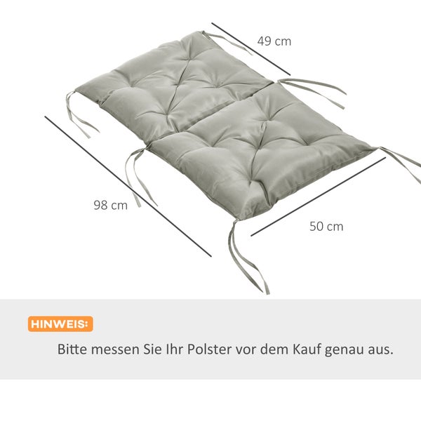 Gartenstuhlauflage mit Steppung und Bindebändern, Maße 98 Zentimeter mal 49 Zentimeter mal 50 Zentimeter.