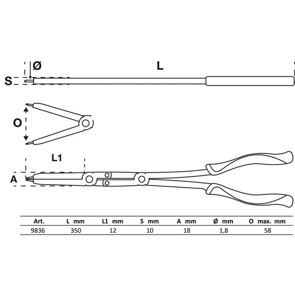 BGS Werkstattwageneinlage 1/3: Doppelgelenk-Sprengringzangen-Satz auswechselbare Spitzen 345 mm - 9836