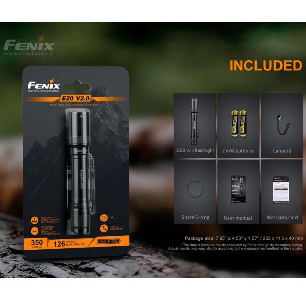 Fenix E20 V2.0 LED-Taschenlampe inklusive Standard Alkaline AA Batterien