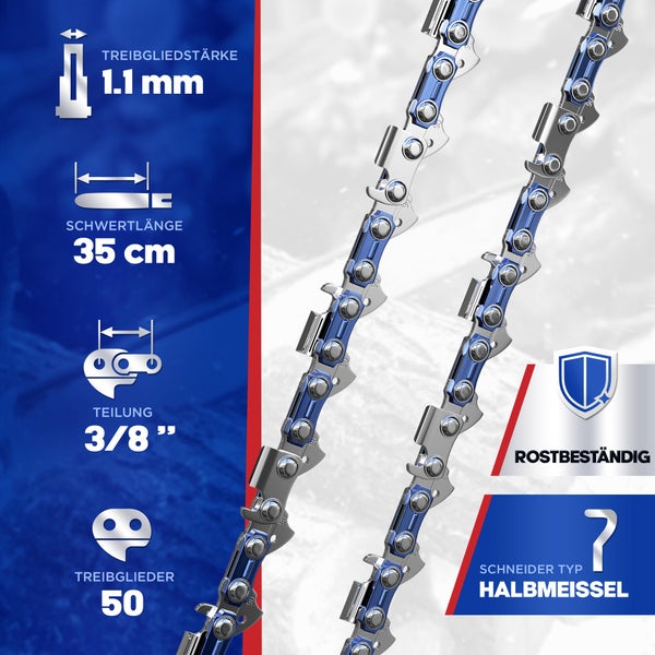 Garlavie Set mit 3 kettensäge kette 35cm 3/8 50 TG 1.1 Treibglieder – Sägeketten 30 cm kompatibel mit vielen Marken - Hochwertige motorsägenkette.